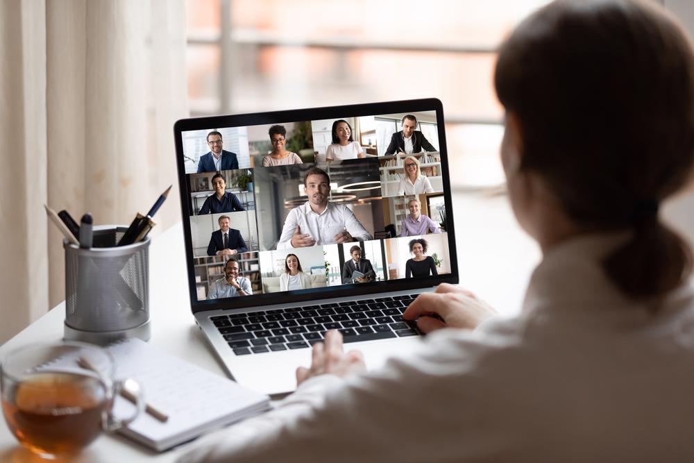 Virtual team meeting on laptop
